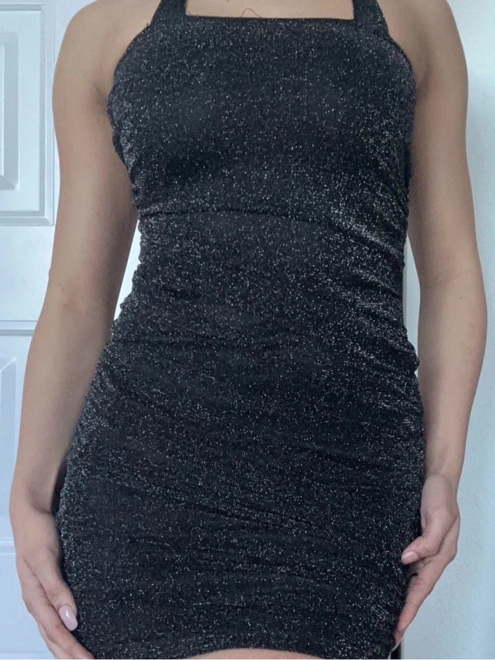 Sparkle Black Halter-Style Bodycon Dress